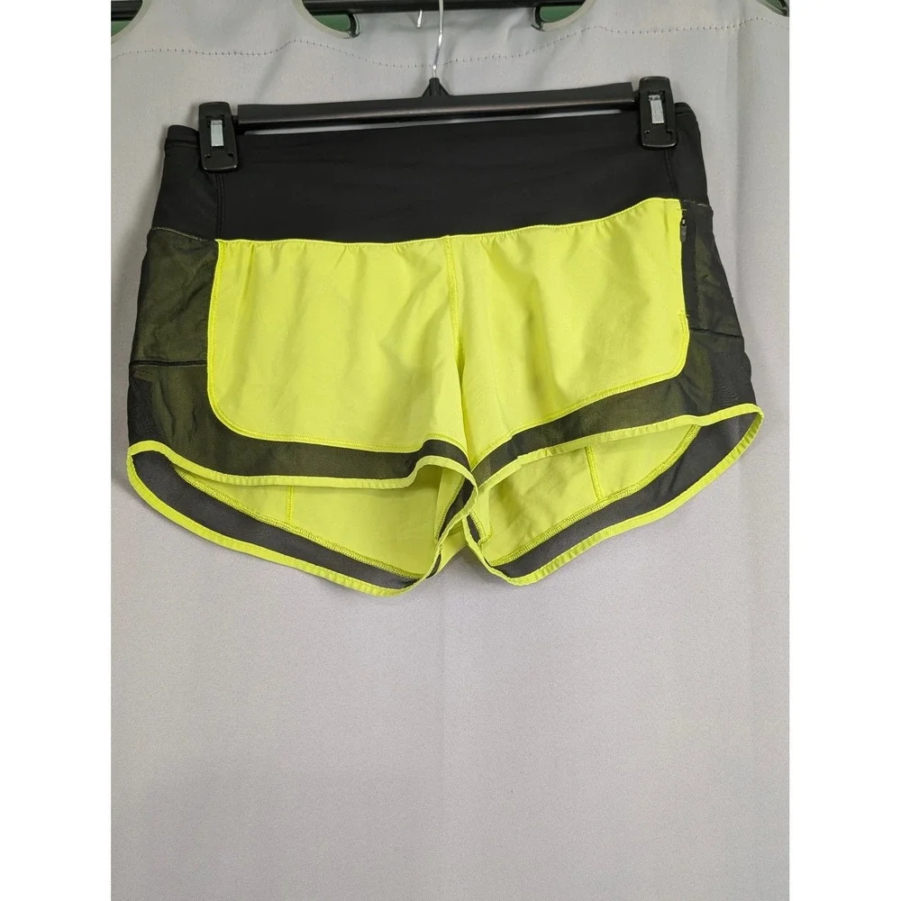 Lululemon Mind Over Miles Short Women Size 6 Neon Yellow Black Excellent